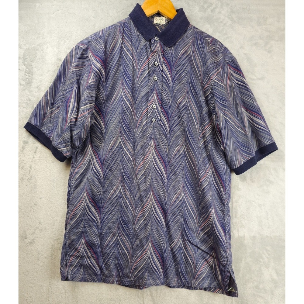 Vtg Michael Thomas Popover Shirt Mens Medium Blue AOP Egyptian Nile Cotton 90s